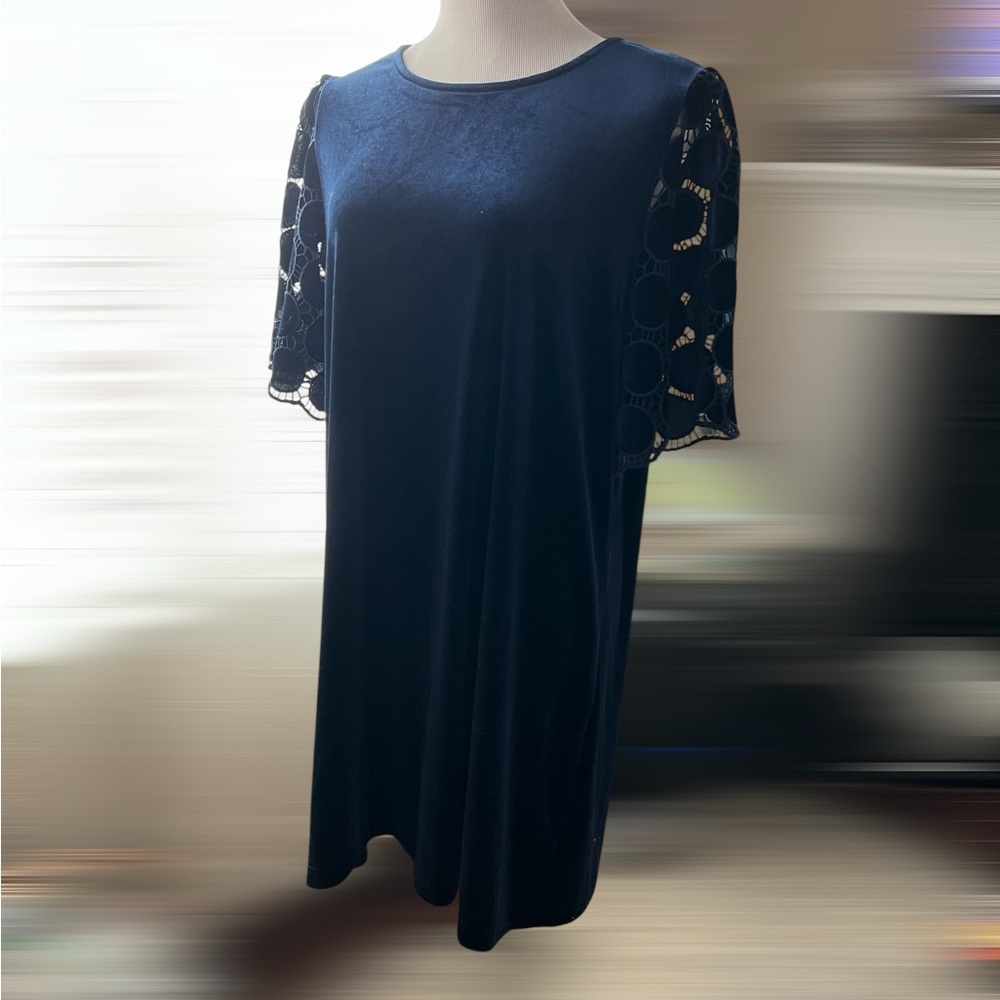 Umgee Midnight Blue Dress with Crochet Sleeves